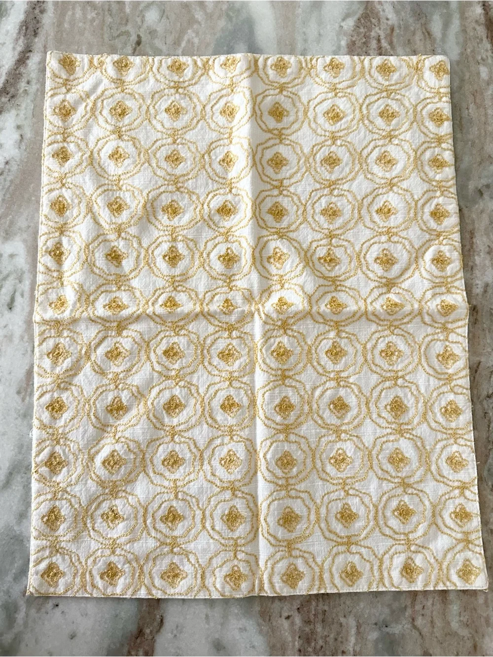 Set of 4 Floral Cloth Embroidered Placemats in Yellow & White